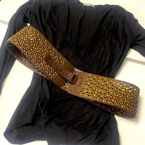 Boho Brown Leather Belt 3.5” Wide - Leather - L/ XL Cowgirl Bohemian